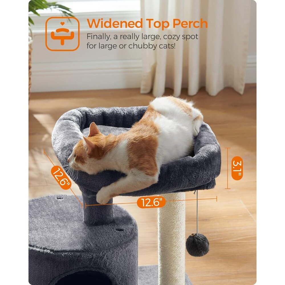 New Cat Tree Tower, Smoky Gray Condo with Sisal Scratching Post for Kittens - Picture 6 of 9